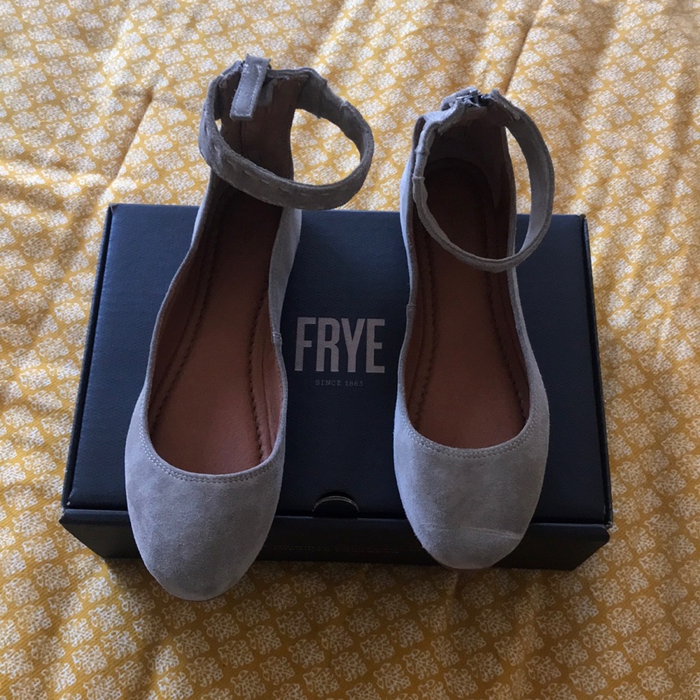 Suede ballet flats with ankle strap